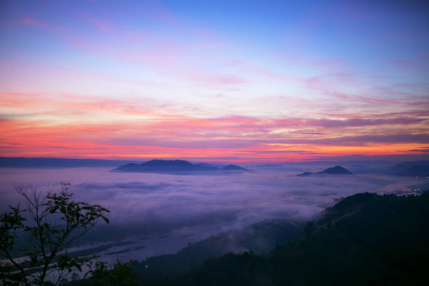 istock Landscape twilight mist at the dawn of a high mountain 963141778