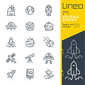 istock Lineo Editable Stroke - Space and Planets line icons 963141842
