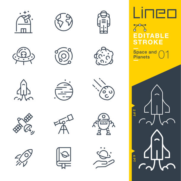 Lineo Editable Stroke - Space and Planets line icons Vector Icons - Adjust stroke weight - Expand to any size - Change to any colour takeoff stock illustrations
