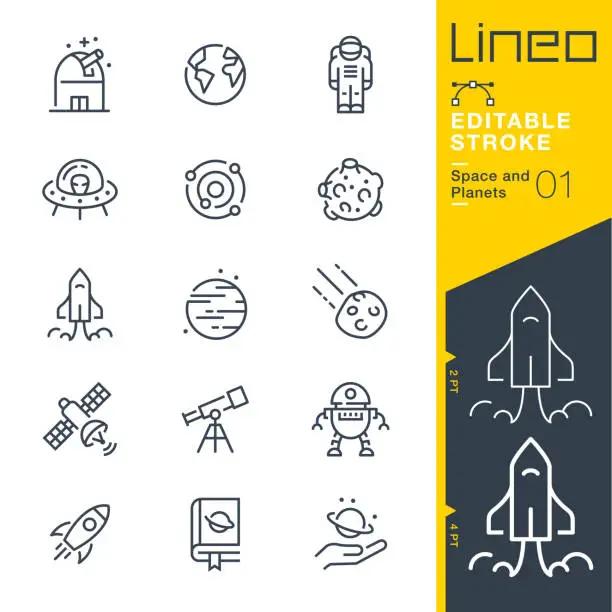 Vector illustration of Lineo Editable Stroke - Space and Planets line icons