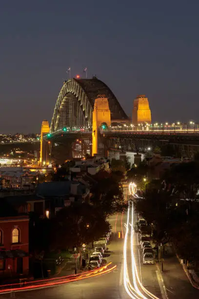 A night view of the famous iconic bridge on Sydney Harbour