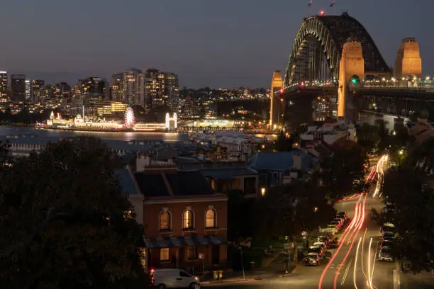 A night view of the famous iconic bridge on Sydney Harbour
