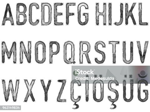 istock Watercolor Alphabet Grunge Text Vector Illustration 963149834