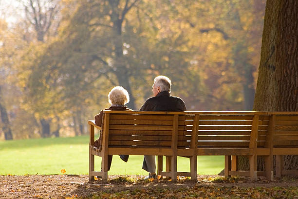 automne en or - park bench photos et images de collection