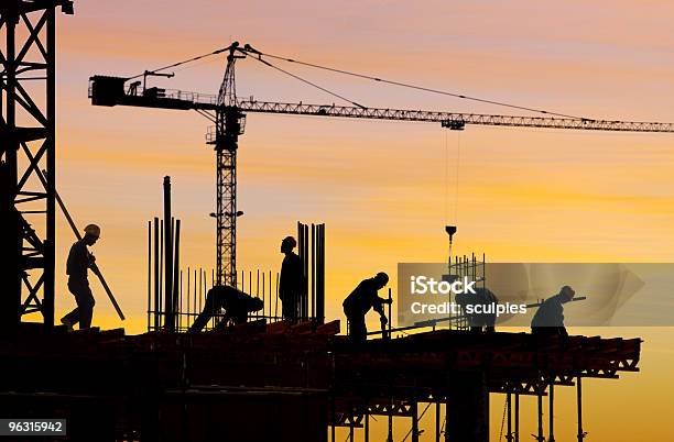 Construction Site Silhouette Stock Photo - Download Image Now - In Silhouette, Construction Site, Construction Industry