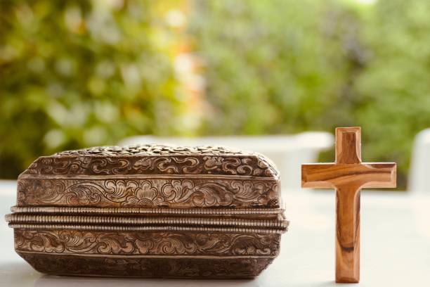 Free picture: Small metal box with cross engraved on it, the baptismal ...