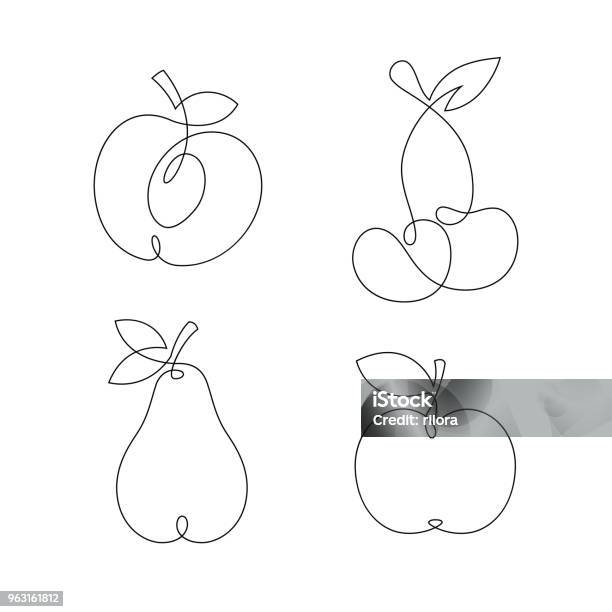 One Line Continuous Fruits Illustration Vector Stock Illustration - Download Image Now - Apple - Fruit, Line Art, Pear