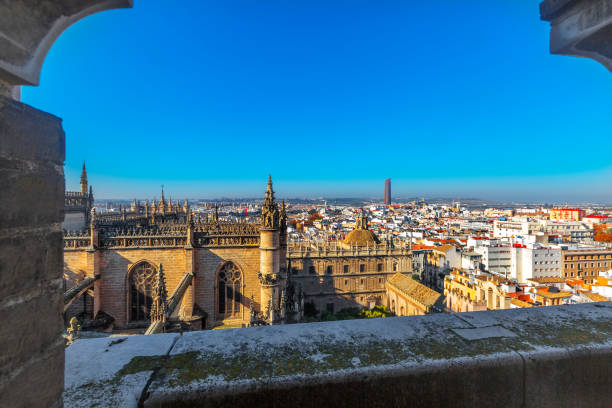 vista de sevilla desde la torre de la catedral de la giralda. - plaza de espana sevilla town square seville fotografías e imágenes de stock
