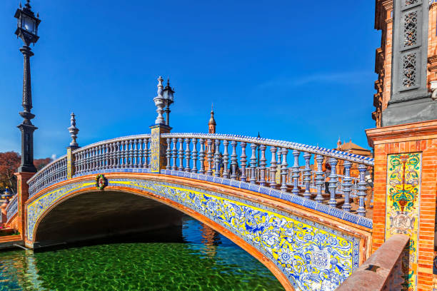 plaza espana a siviglia, spagna. - seville spanish culture spain town square foto e immagini stock