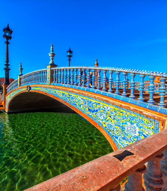 plaza espana a siviglia, spagna. - seville spanish culture spain town square foto e immagini stock