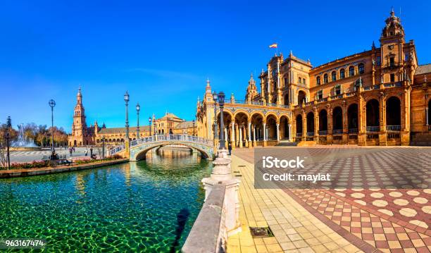 Plaza Espana On Sunny Day Seville Stock Photo - Download Image Now - Seville, Spain, Andalusia