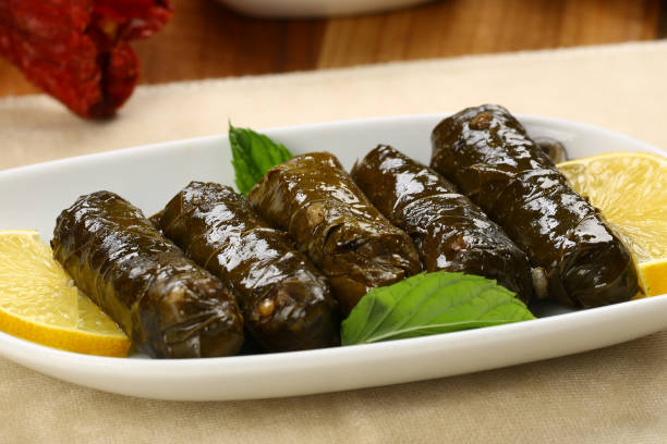 istock Dolmades - stuffed grape leaves with rice and meat 963170416