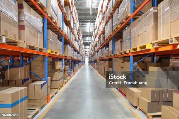 Storage Warehouse Stock Photo - Download Image Now - Warehouse, Shelf, High Up