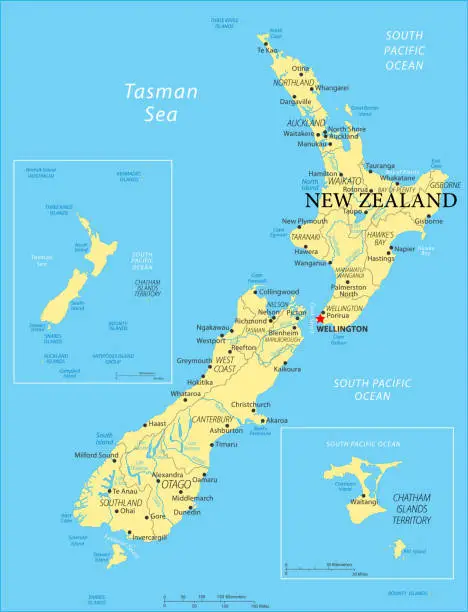 Vector illustration of Map of New Zealand - Vector