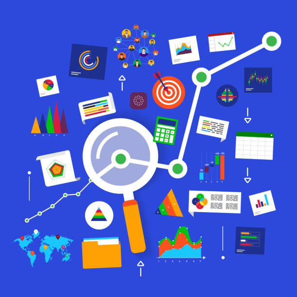 Flat design concept data analysis. Visualize with graph and chart marketing growth. Vector illustration. Flat design concept data analysis. Visualize with graph and chart marketing growth. Vector illustration. visualize growth stock illustrations