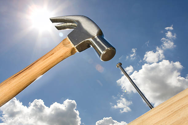 hammer hammer and nail packshot hit the nail on the head stock pictures, royalty-free photos & images