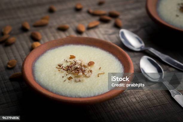 Phirni Sweat Rice Pudding Stock Photo - Download Image Now - Almond, Bowl, Cardamom