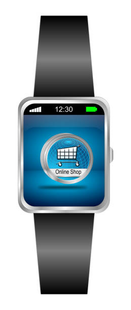 istock Smartwatch with online Shop Button - 3D illustration 963195652