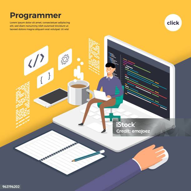 Flat Design Concept Programmer Coding Program Vector Illustrate Stock ...