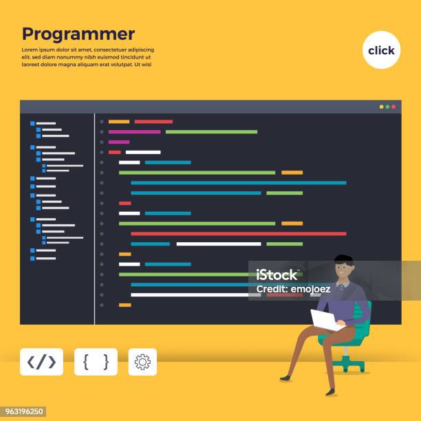 Flat Design Concept Programmer Coding Program Vector Illustrate Stock ...