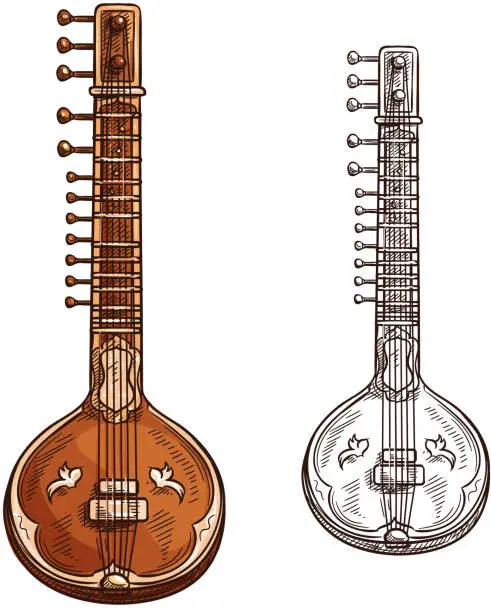 Vector illustration of Vector sketch sitar musical insturment icon