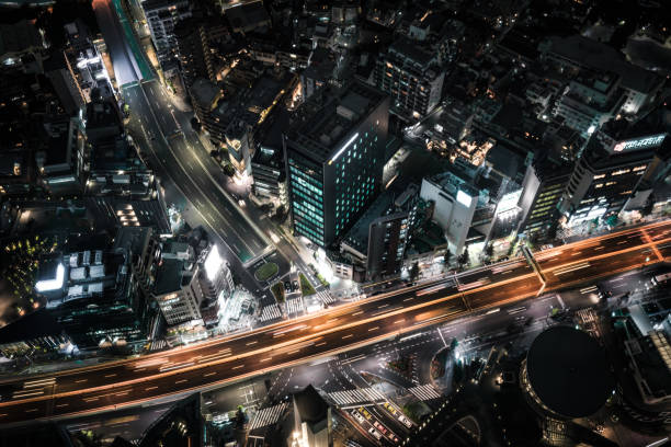 istock Aerial view of Tokyo Highway at Night 963205348