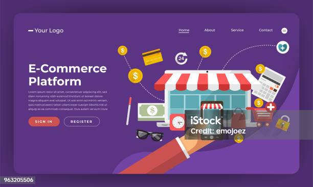 Mockup Design Website Flat Design Concept Digital Marketing Ecommerce Platform Vector Illustration Stock Illustration - Download Image Now