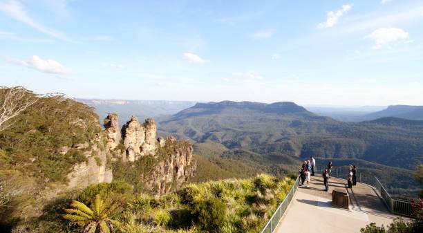 Blue Mountains in Australia NSW covered with blue haze vaporising from eucalyptus trees, full frame vertical composition with copy space