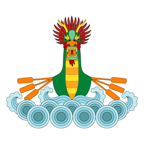 ilustrações, clipart, desenhos animados e ícones de impressão de barco dragão - asian culture dragon textile symbol