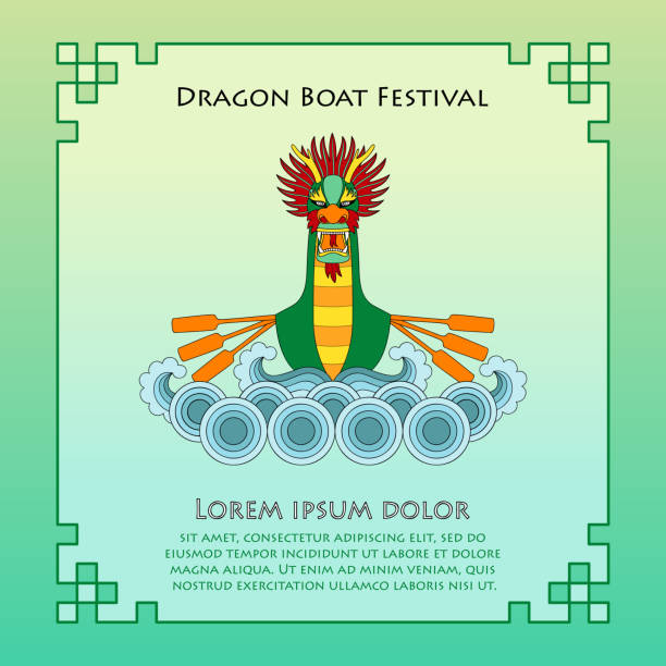 ilustraciones, imágenes clip art, dibujos animados e iconos de stock de plantilla de barco de dragón - asian culture dragon textile symbol