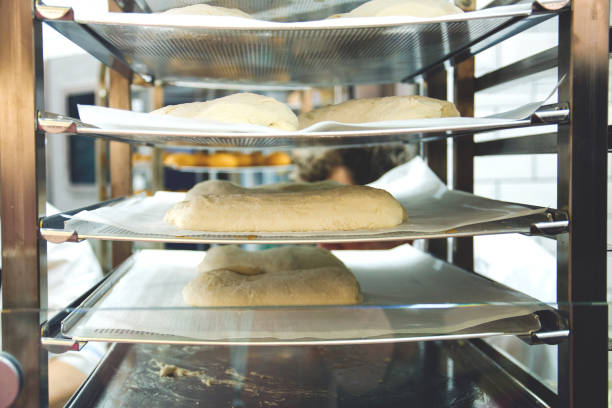 billets of bakery products on the shelves before baking in the oven billets of bakery products on the shelves before baking in the oven. bread proofer stock pictures, royalty-free photos & images