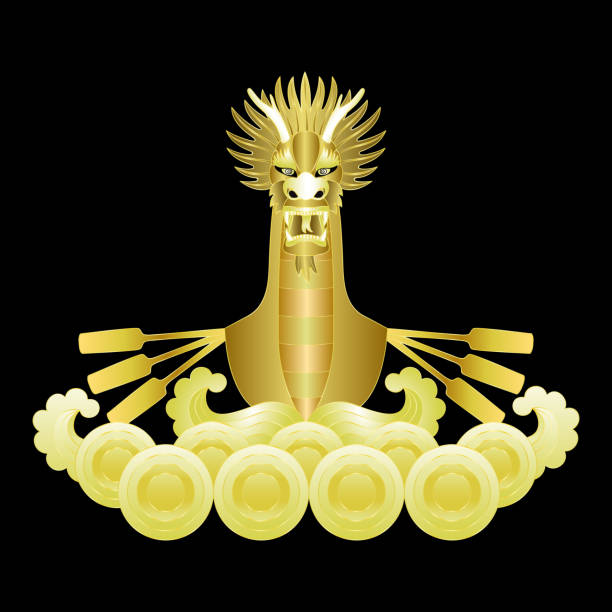 ilustraciones, imágenes clip art, dibujos animados e iconos de stock de dragón de barcos impresión oro - asian culture dragon textile symbol