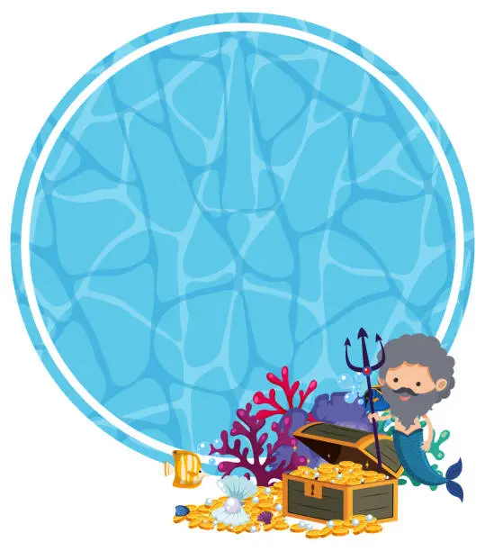 Vector illustration of Underwater Template with Merman and Treasure