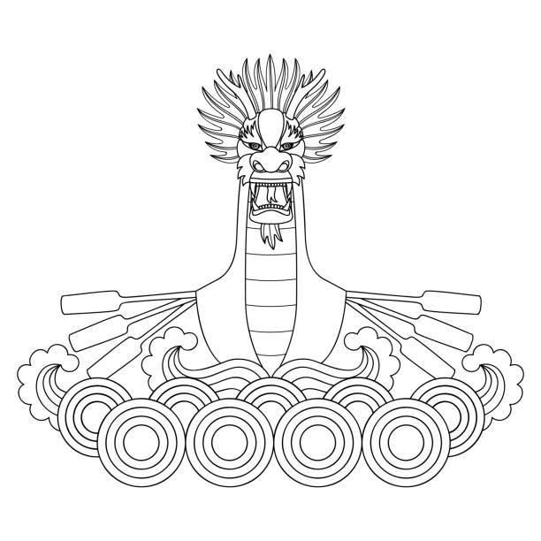 ilustraciones, imágenes clip art, dibujos animados e iconos de stock de impresión de barco de dragón - asian culture dragon textile symbol