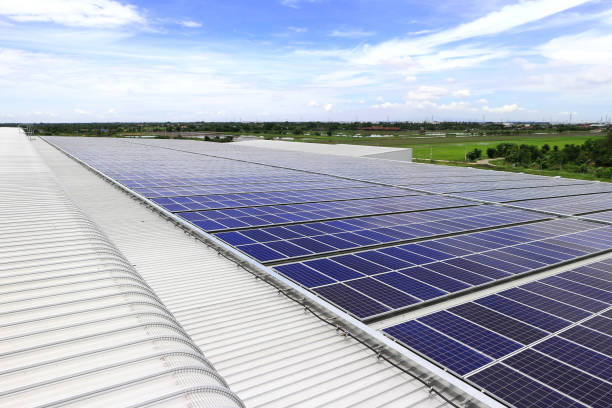 Solar PV Rooftop under Blue Sky stock photo
