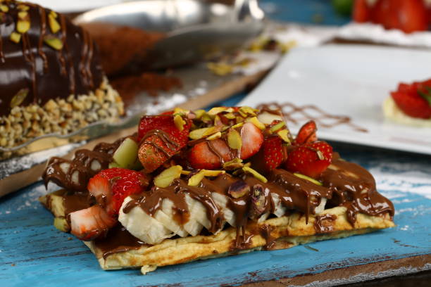 istock Delicious sweet waffle with fruits 963221972