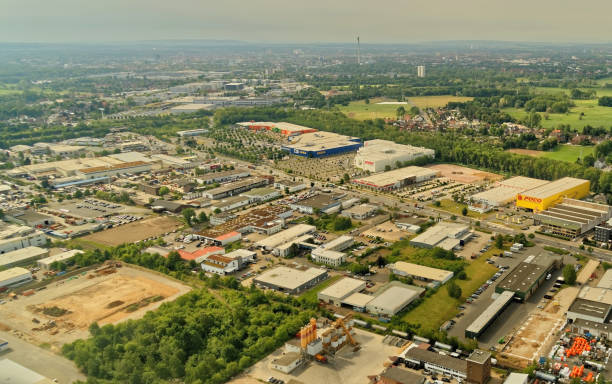 Commercial and industrial area Braunschweig, Lower Saxony, Germany, May 24, 2018: Commercial and industrial area at the port of Braunschweig, aerial view, Germany braunschweig photos stock pictures, royalty-free photos & images