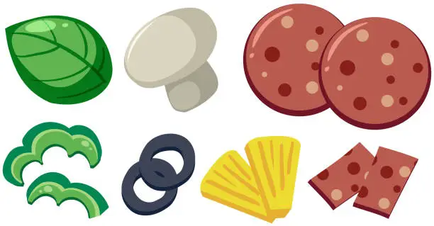 Vector illustration of A Set of Pizza Toppings