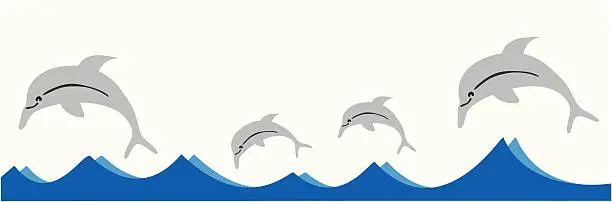 Vector illustration of dolphin family swimming in the ocean