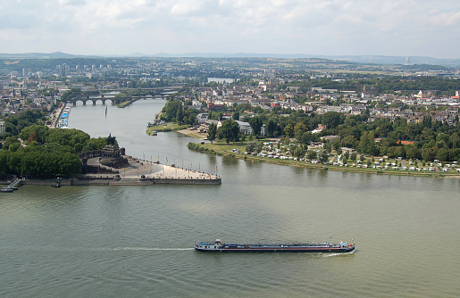 Deutsches Eck and cityscape in Coblenz, Germany