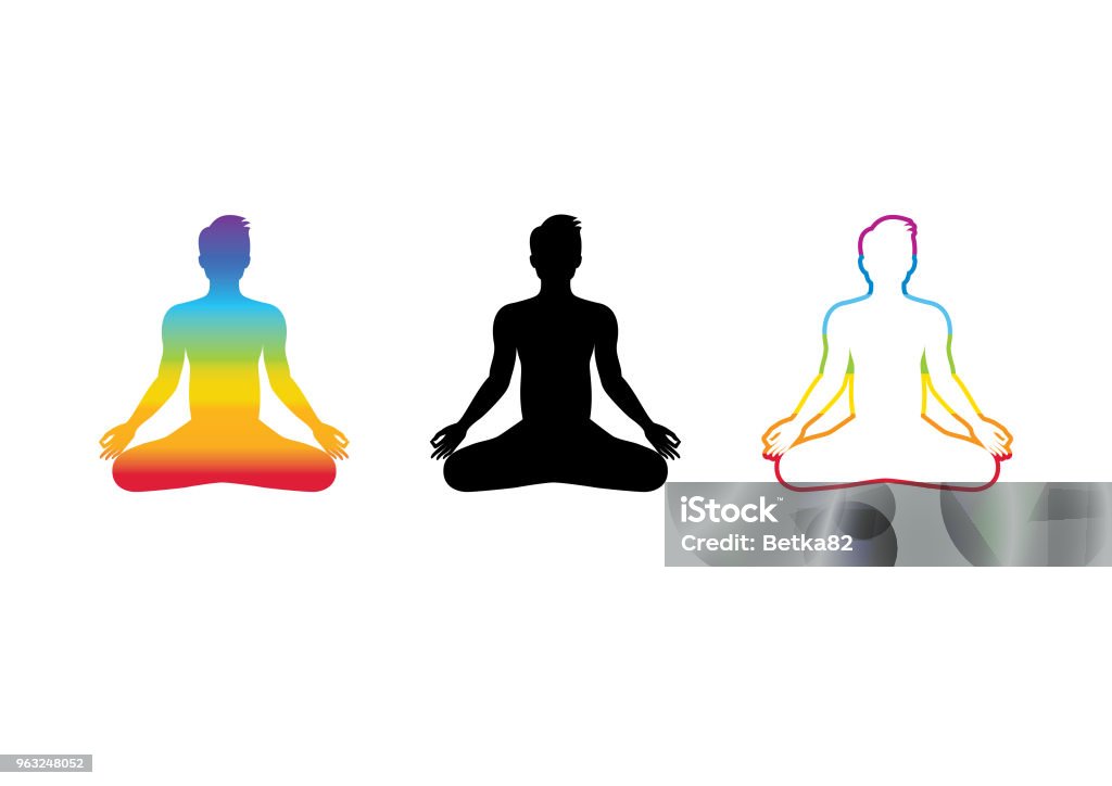 Chakra meditation vector Icon Set man meditating. Man in yoga position Adult stock vector