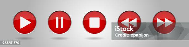 Red Audio Control Sticker Red Music Control Buttons Set Stock Illustration - Download Image Now ...