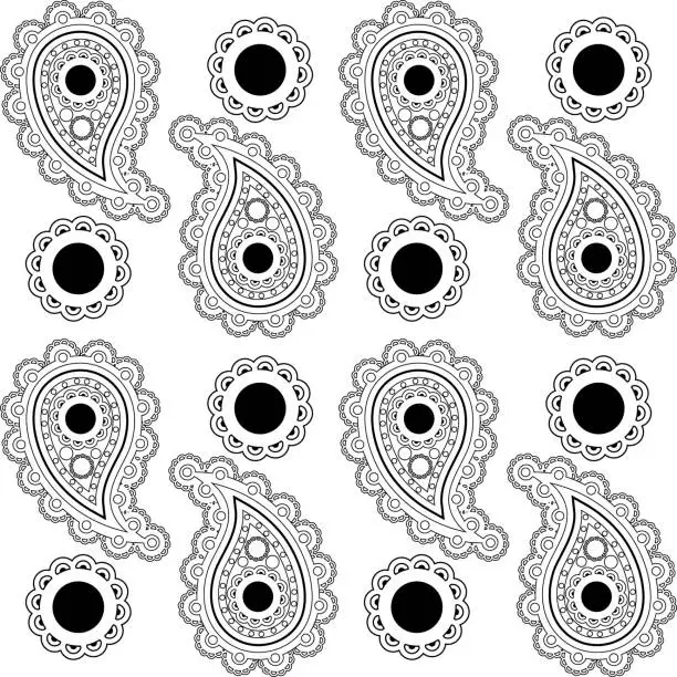 Vector illustration of The black paisley pattern. Seamless pattern of Indian cucumber. Oriental pattern of buta.