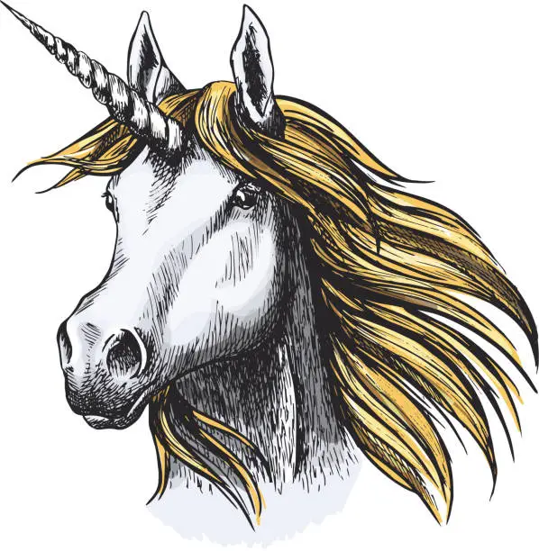 Vector illustration of Unicorn horse fairy tale animal vector sketch