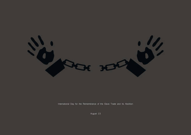International Day for the Remembrance of the Slave Trade and Its Abolition vector Hands in handcuffs. Important day background of slaves in chains stock illustrations