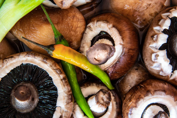 Healthy food: mushrooms with spring onion and chillies