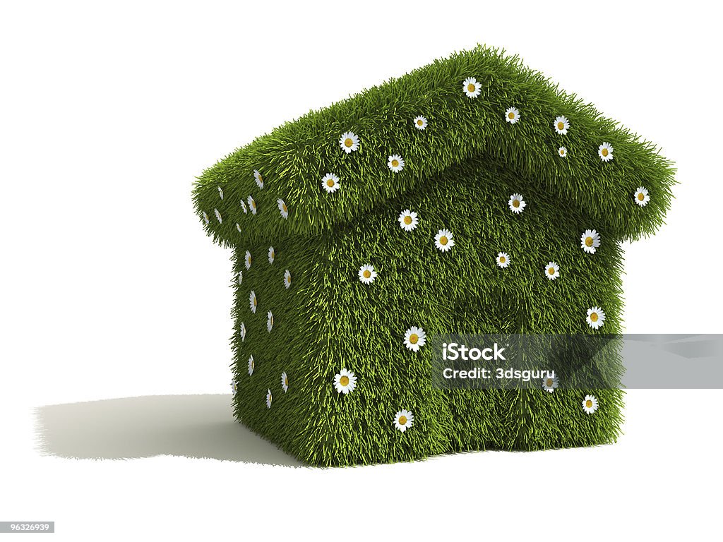 Grass and Flower Covered House  Architecture Stock Photo