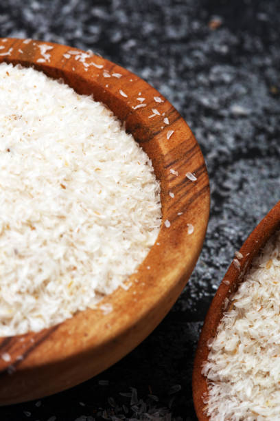istock Portion of Psyllium Seeds on rustic dark background. Psyllium seed husks 963270004
