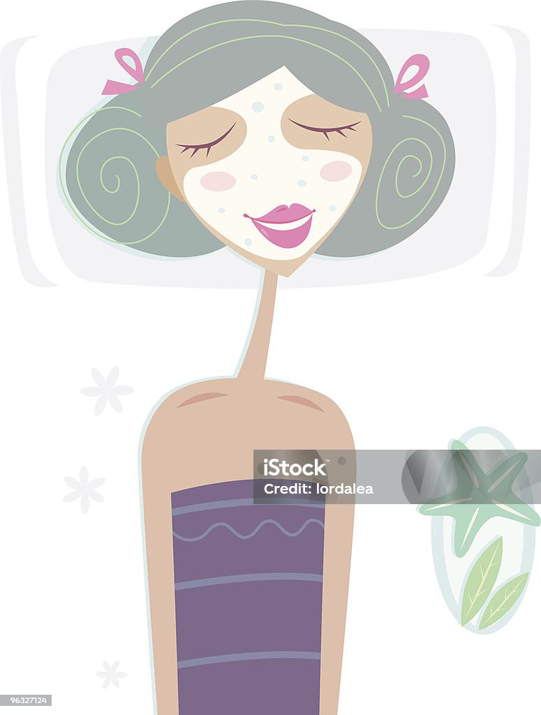 Спа-Девушка с маска для лица на море - Векторная графика Альтернативная медицина роялти-фри