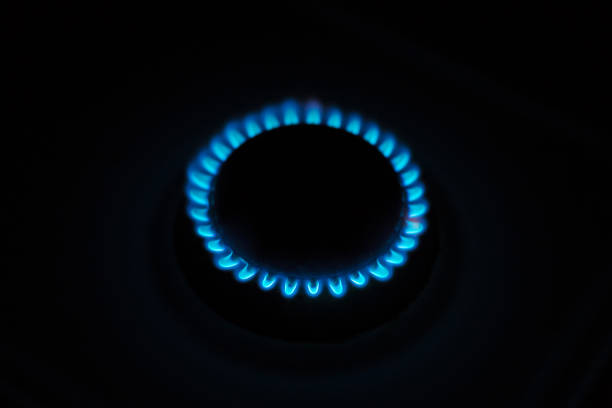 istock Natural gas with blue flames 963278642